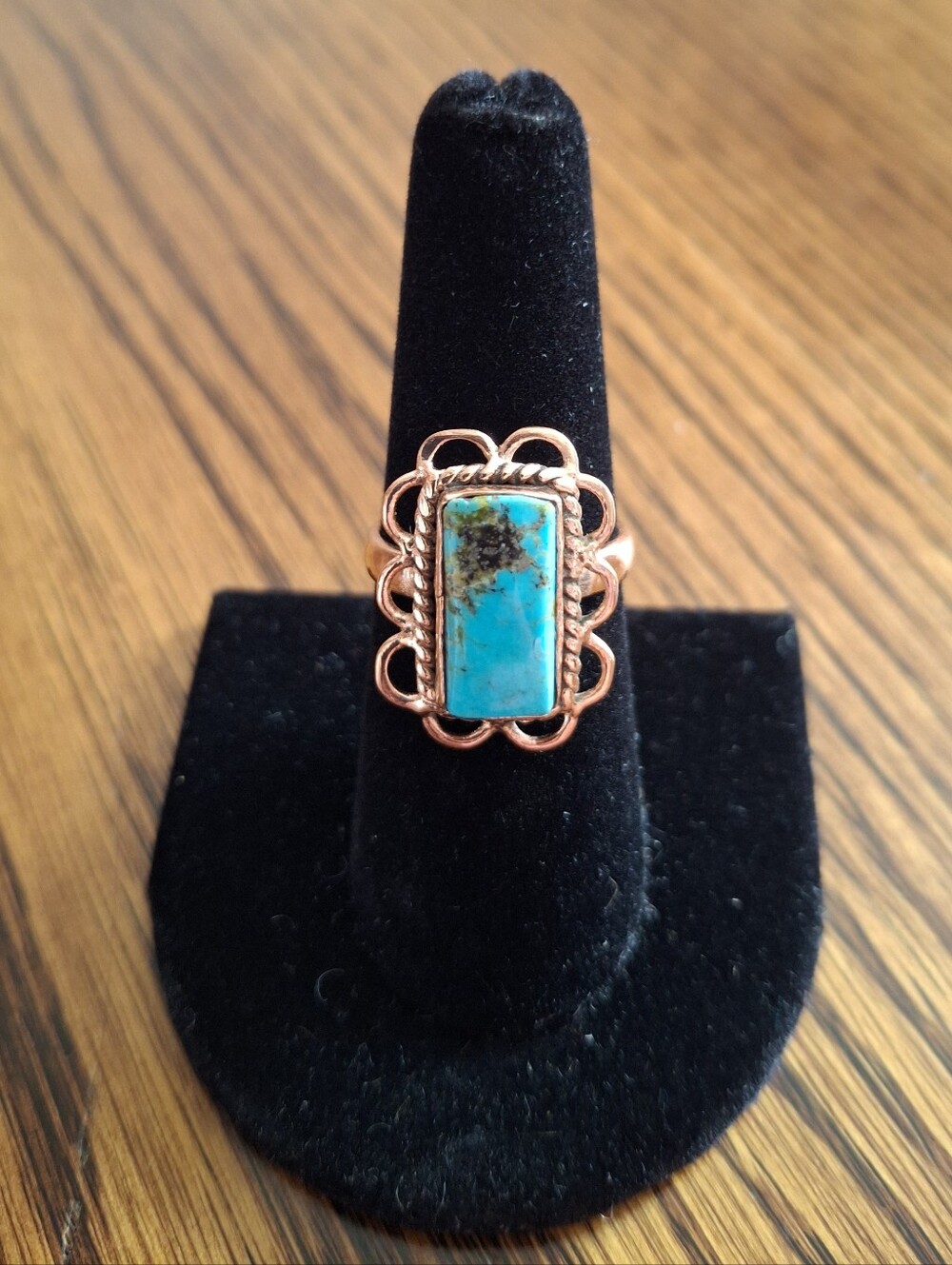 Turquoise Natural Stone Ring Copper Hardware Size 7